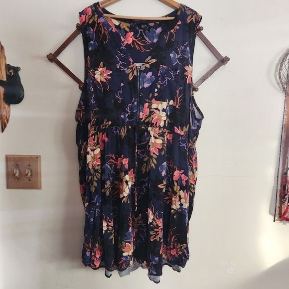 torrid Dresses & Skirts - Torrid Tank Mini Dress Floral Blue Pink Tie Waist Plus Sixe 6 X